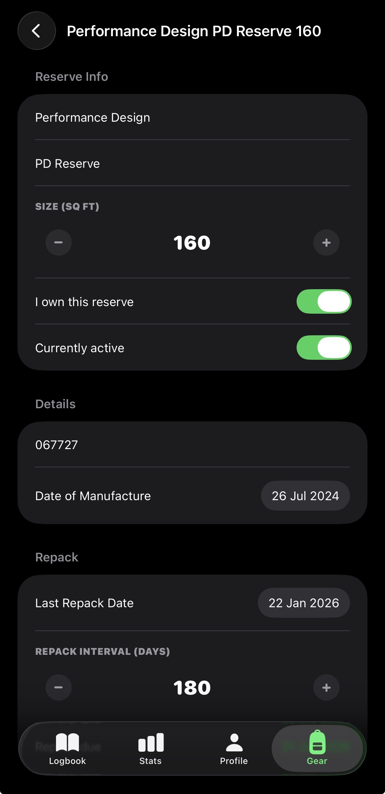 BreakOff canopy detail screen with lineset tracking