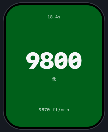 BreakOff Apple Watch freefall screen with large altitude display